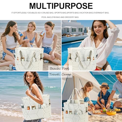 Bluboon Waterproof Beach Tote Pool Bags for Women Ladies Extra Large Carry On Bag With Wet Compartment for Weekender Travel - color: Brown Diamond