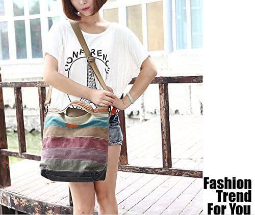 Canvas Handbag Multi-Color Striped Lattice Cross Body Shoulder Purse Bag Tote-Handbag for Women | Striped - style: Casual