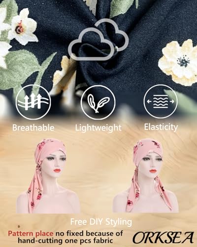 Chemo Headwear for Women Pre-Tied Head Scarf Headwraps Soft Turbans Cancer Hats Chemo Beanie Coverings Scarves - color: Black Pattern