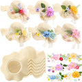 6 Sets DIY Tea Party Straw Hats Kit DIY Straw Hat for Women Blank Sun Hats - style: Boho Ribbon