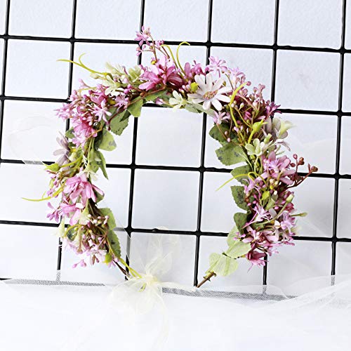 Vivivalue Daisy Flower Crown Floral Wreath Headband Hair Garland Flower Halo Headpiece with Ribbon Wedding Party Festival Photos Purple - color: 91