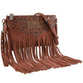 Wrangler Crossbody Small Purse for Women Wristlet Fringe Bag Western Purse - color: Angel Brown