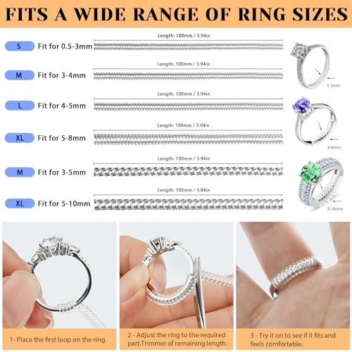 Haiou Ring Size Adjuster for Loose Rings - Clear Invisible Ring Guard, Spacer & Tightener | Sil. Resizer Extender - color: Transparent 12pcs