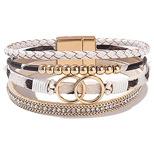 FANCY SHINY Boho Leather Wrap Bracelet Stackable Infinity Chunky Cuff Bracelets Western Hippie Outfits Jewelry Valentine Gifts for Women - color: White Leopard