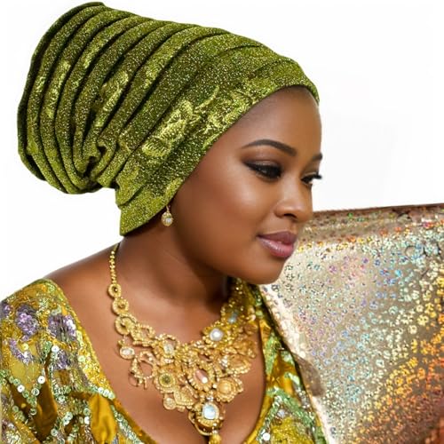 Traditional African Women's Head coverings, Shiny Layered Hats, Nigerian Headscarf, Suitable for Daily wear - color: Golden