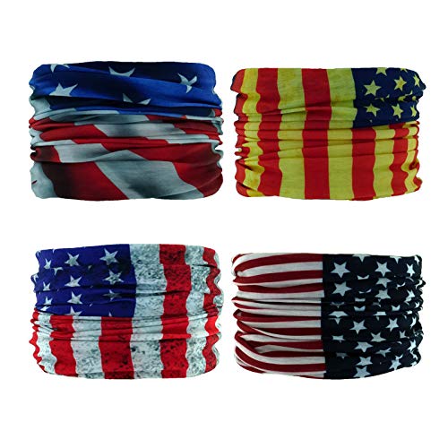 4 US Flag Headband Bandana Balaclava Half Face Mask Shield Head Hair Scarf Neck Gaiter Hat Multipurpose For WoMen Men Breathable Reusable Washable - color: 4x Us Flag Seamless Half Face Mask #1