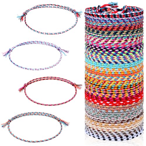 30Pcs Woven Wrap Friendship Bracelets, Handmade Boho Braided Friendship Bracelet Colorful Adjustable String Bracelets for Women Matching Accessory