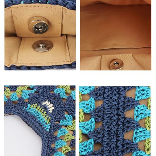 Straw Hobo Bag for Women 2026 Boho Woven Beach Purse Large Summer Straw Tote with Lining Black Raffia Shoulder Bag | straw material - color: Blue