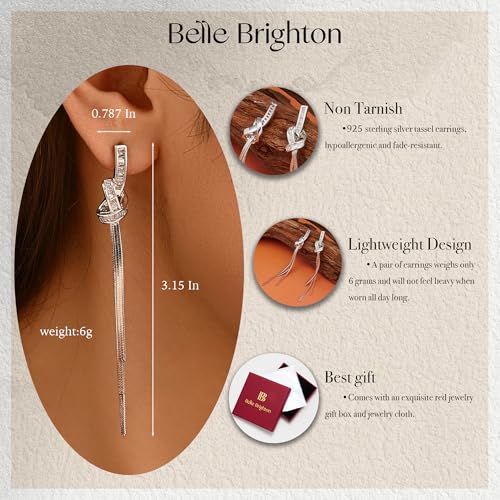 18K Gold/Silver Plated Dangle Earrings for Women Sparkly Rhinestone Long Tassel Dangle Earrings Dainty Long Hanging Chain Earrings Wedding Party Prom Earrings - color: Silver