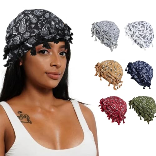 Gturytr Turban for Men Vintage Twist Head Wraps Durag Satin Lined Halo Turban for Women Modal and Satin Scarf Tie - color: Paisley-black