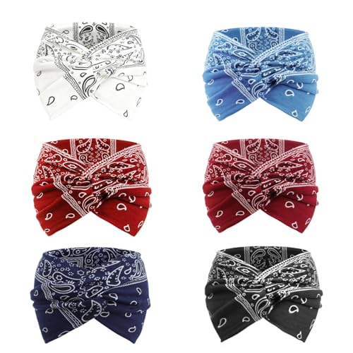 DRESHOW 6 Pack Extra Wide Headbands for Women Large Turban Headband Boho Head Wrap Elastic Hairbands Hair Twisted Knot Hair Accessories - color: 6 Pack Knotted: Paisley Patterned