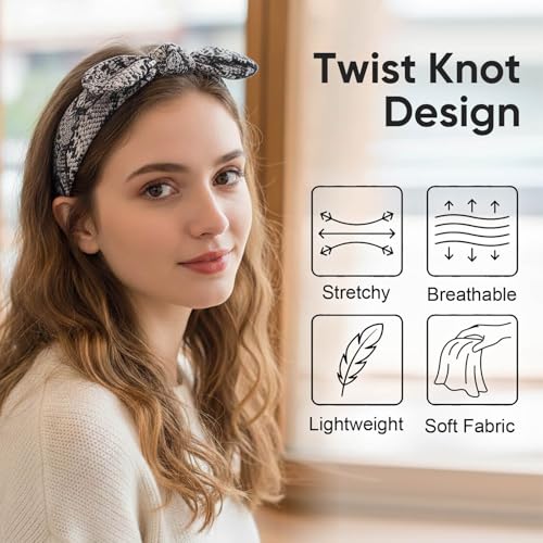 DRESHOW 8 Pack Headbands for Women Yoga Knotted Headbands Elastic Criss Cross Hair Accessories Sports Head Wrap Non Slip - color: 8 Pack: Rabbit Ears Bow A