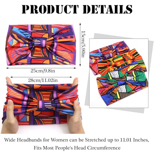 Boho Headbands for Women Colorful Geometrical Pattern Hairband African Styles Head Bands Wide Knotted Head Wraps Bandanas Sport Turbans Hair Accessories (Pack of 3) - color: Set 3