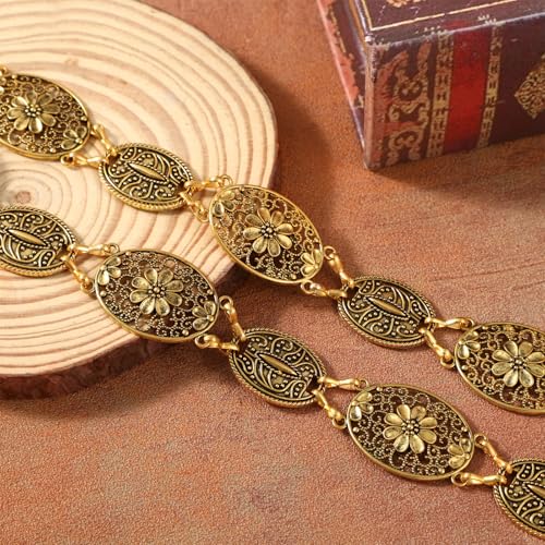 XZQTIVE Women Boho Chain Belts For Dresses Jeans Western Cowgirl Waist Links Belt Adjustable Metal Concho Belt - size: Fit Waist upto 46inches, style: Classic Antique Gold