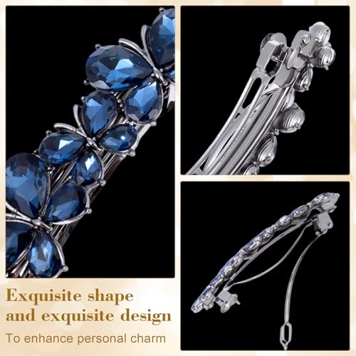 Joez Wonderful Rhinestone Hair Clip Sparkly Crystal Barrettes French Wedding Prom Engagement Pageant First Communion Hair Decorative Accessories for Women Bride Thick Long Hair (Butterfly Blue, 1 Pcs) - color: Butterfly Blue