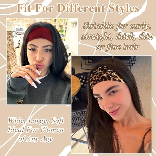 Wide Headband Boho Head Bands For Women's Hair Band Burgundy Black Head Wraps Leopard Turban Knotted Headband Non Slip Sweatband Soft Hair Scarf Headbands 3 Pcs - color: Style 146
