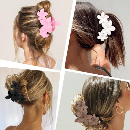 ANBALA Flower Hair Accessories: 4PCS Matte Plumeria Hair Claws, Strong Hold Clips for Women and Girls - color: white, brown, black, pink