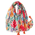 WaJuemy Travel Boho Scarf for Women Casual Lightweight Pashmina Scarves Fashion Multicolor Shawl Wraps with Fringed Beads - color: 05 Beige Floral