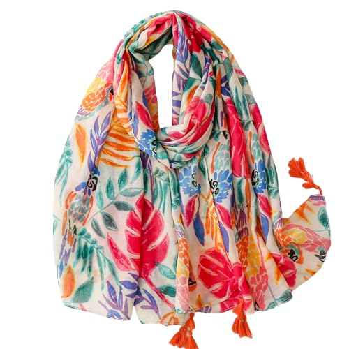 WaJuemy Travel Boho Scarf for Women Casual Lightweight Pashmina Scarves Fashion Multicolor Shawl Wraps with Fringed Beads - color: 05 Beige Floral