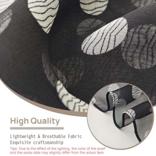 Polka Dot Chiffon Scarf-Breathable Neck Scarf,Fashion Head Wrap for Women All Seasons(Black&polka Dot)