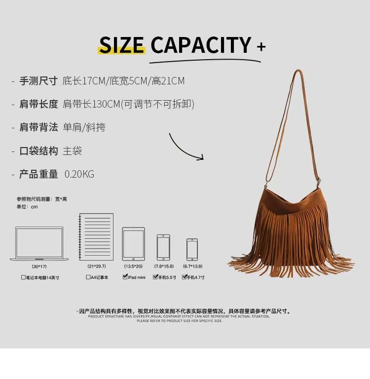 Tassel Shoulder Bag, Vintage Stylish Women PU Leather Bohemian Fringed, Vintage Hobo Crossbody Bag,Fringe Handbag - color: Black Red-7