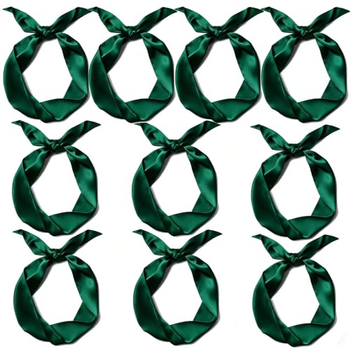 10 Pcs Long Thin Small Skinny Scarf Satin Neck Tie Ribbon Choker for Women Girls - color: Dark Green