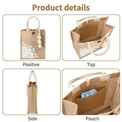 itgowisa Jute Beach Bag for Women, Burlap Beach Tote Bag with Tassel Pocket, Summer Gift for Vacation, Pool, Cruise & Grocery | Jute material - color: White Tassel B