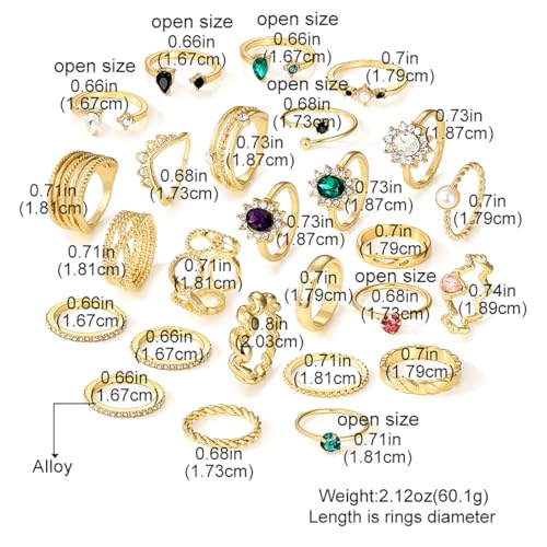 Vintage Gold Knuckle Rings Set for Women Sparkling Colorful Crystal Gemstone Rings Boho Stackable Open Ring Set Fashion Jewelry Accessary - color: Silver