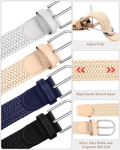 SATINIOR 4 Pack Stretch Belt Women Men Woven Braided Waist Band for Women Dress Tights Golf Casual Pants Shirts Jeans - color: Versatile Color, size: S: Fit Waist 32-35 Inches
