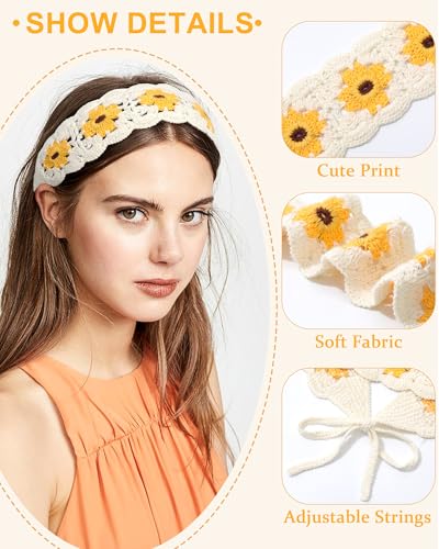 HAIMEIKANG Hippie Hair Bandanas Headbands for Women Boho Headband Knit Hair Bands Floral Head Wrap for Girls(Black+Coffee+Beige) - color: Black+Coffee+Beige
