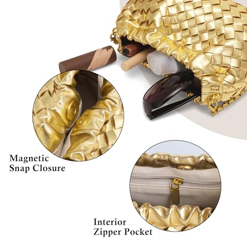 Joryin Woven Women's Crossbody Bag & Evening Purse, Trendy Dumpling Clutch & Hobo Cloud Shoulder Bag Trendy Dumpling Clutch - color: Woven Leather-golden