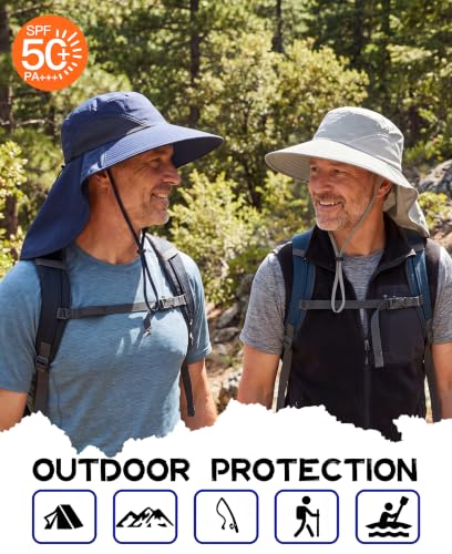 Home Prefer Outdoor UPF50+ Sun Hat Wide Brim Mesh Fishing Hat with Neck Flap - color: Light Gray