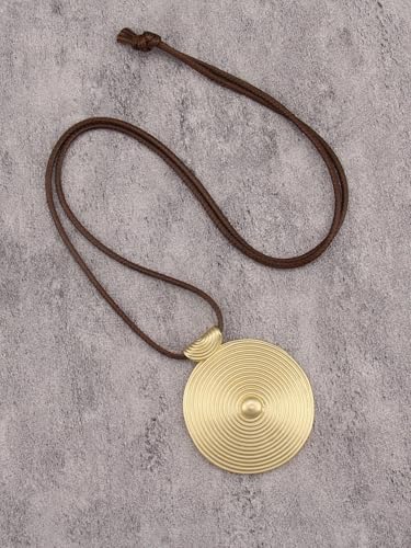 GelConnie Leather Necklaces Turquoise Long Boho Necklaces for Women Brown Chunky Circle Pendant Chocker Necklace Gold Sweater Necklace - style: Large Gold Pendant Necklace