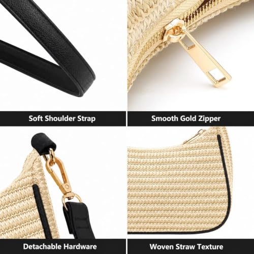 Straw Shoulder Bag for Women – Summer Woven Colorful Stripe Purse - color: Natural Straw