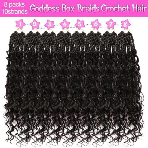 Goddess Boho Box Braids Crochet Hair-8 Packs 14 Inch Crochet Box Braids for Black Women Pre Looped (1B, 14 Inch (Pack of 8)) - color: 1B#, size: 14 Inch (Pack of 8)