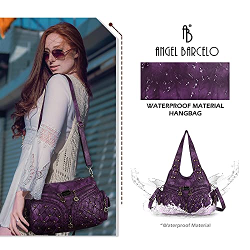 Angel Barcelo Purses for Women Large Shoulder Bag Soft Hobo Bags for Women - color: Fashion Purple