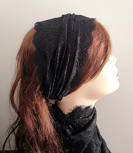 Lace Headband, Wide Floral Headcovering for Women (Black, 1 Count Pack of 1) - color: Black