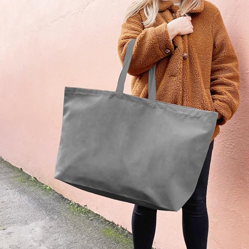 Large Canvas Tote Bag-Extra Big Shopping Beach Totes Bags Reusable Largest Grocery Plain Solid Bag 28"x8"x16" - color: Grey