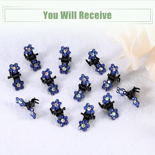 VOCOSTE 12 Pcs Mini Hair Claw Clip, Small Rhinestone Hair Clips, Metal Little Hair Clips for Women and Girl Flower Hair Accessories, Dark Blue - color: Dark Blue
