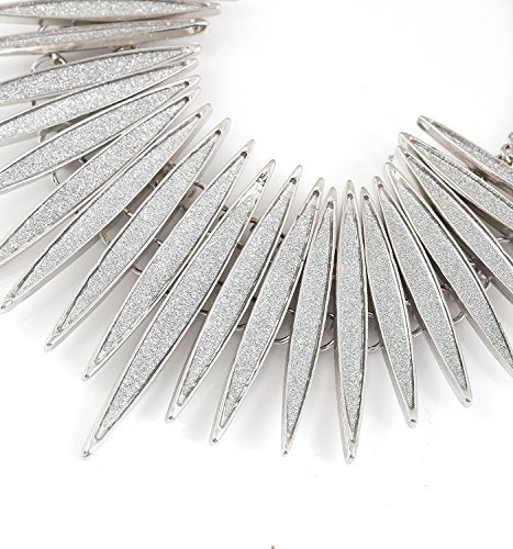 MOLOCH Sparkling Druzy Leaf Choker Necklace Fashion Gold-Tone Collar Necklace Bib Statement Chunky Tribal Necklace Woman Jewelry - color: silver