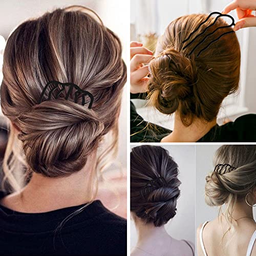 8 Piece U-Shape Hair Combs for Women's French Twist Updo and Bun Vintage Styling (Black) - color: Black