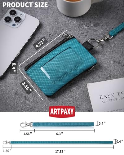 Artpaxy Minimalist Wallet For Mens Womens, Keychain RFID Blocking Zipper Small Wallet with ID Window 2 Lanyards,Water Resistant Travel Cash Card Coin Case Boys Girls - color: Turquoise, style: Casual
