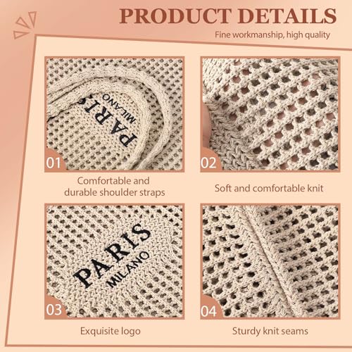Ayieyill Crochet Tote Bag For Women, Crochet Mesh Beach Tote Bag Summer Vacation Aesthetic Boho Knit Bag for Women - color: G/Light Khaki
