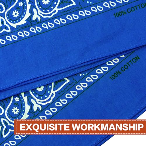 Raylarnia Bandana Multi-Purpose 100% Cotton Headbands for Women, 22 inch Paisley Cowboy Bandanas for Men - color: Royal Blue