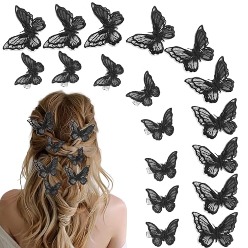 18Pcs Rhinestone Black Hair Clips for Teens Women - Y2K Glitter Butterfly Jaw Clips, Cute Headwear Gifts for Wedding, School - color: Black