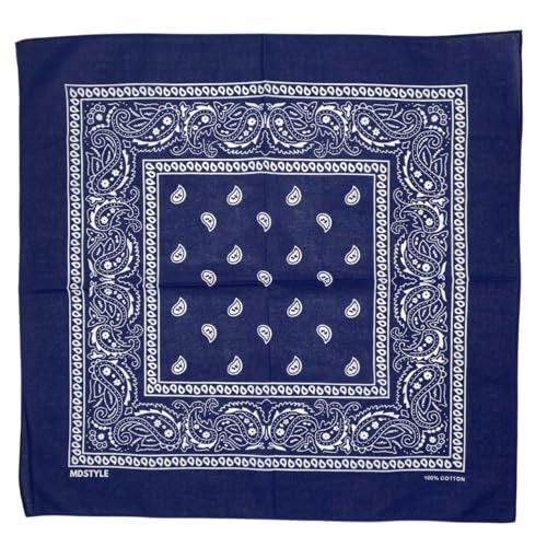 MDSTYLE 100% Cotton Bandana for Men & Women 22" x 22" Paisley Pattern Handkerchief Headband Scarf - color: Navy Blue