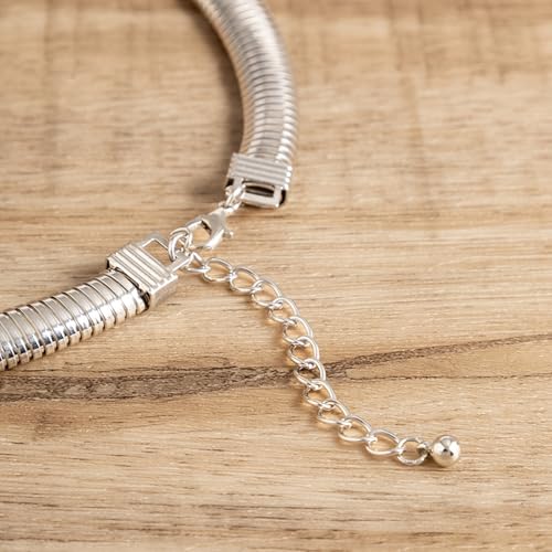 Chunky Gold Collar Choker Statement Necklace for Women Trendy | Gold Plated Layered Twist Flat Thick Snake Herringbone Chain African Torque Necklace Prom Boho Necklaces Party Jewelry Gift - style: Thick Snake Chain/Silver
