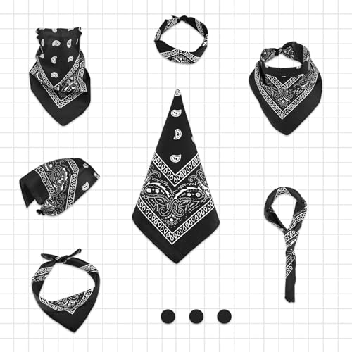 NACHLYNN 10/20pcs Paisley Bandanas Assorted Bandanas Cowboy Polyester Headbands Square Scarf Headwear - color: Black
