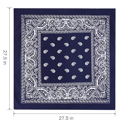 Mochabao 100% Cotton 27" x 27" Large Bandanas for Men & Women, Multi-Purpose Bandana Headbands, Square Head Scarf - color: Black/Navy Blue