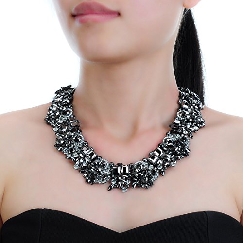 Jerollin Crystal Rhinestone/Pearl Statement Chain Necklace, Vintage Choker Bib Pendant Necklace Bohemian Bling Tassel Collar Statement Necklace for Evening Party - color: Black